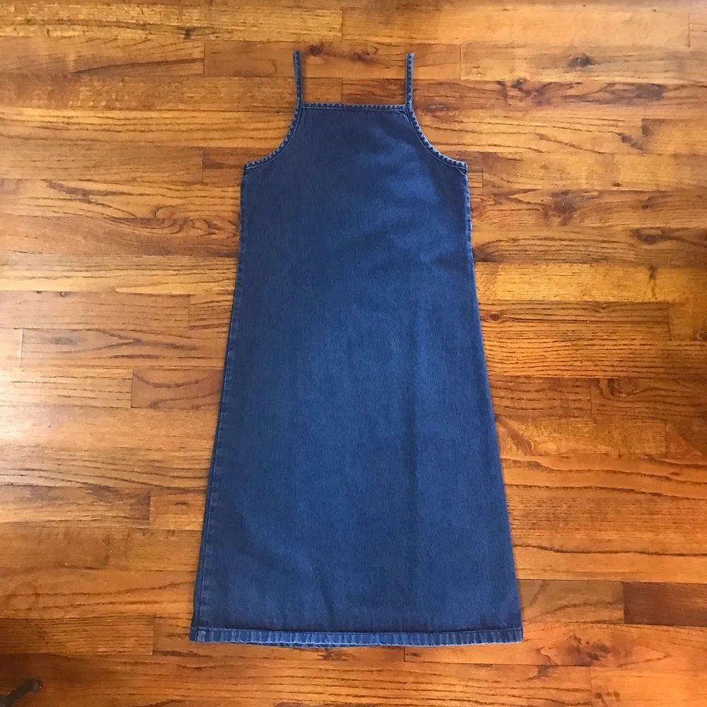 Girls Blue Jean Denim Spaghetti Strap Dress Size Medium 7 / 8 100% Cotton